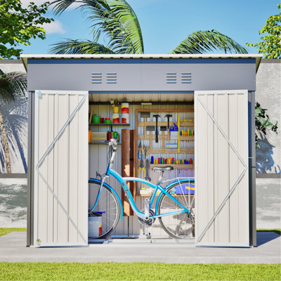 Storage Shed With Weatherproof Sloping Roof And 4 Air Vents Metal Frame Outdoor Tool Shed For Garden Storage
