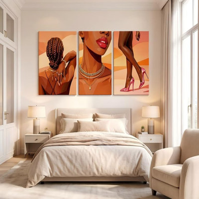 Fille noire, ensemble d'art mural de 3 femmes noires modernes, peintures de femmes afro-américaines, affiches sur toile, femmes noires, peinture pour chambre à coucher, salon, salle de bain, 12 x 16 po