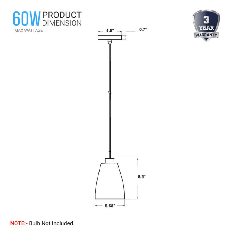 1-Light Flared Shape Pendant Lighting Fixture with Clear Glass Shade (Bulb Not Included)