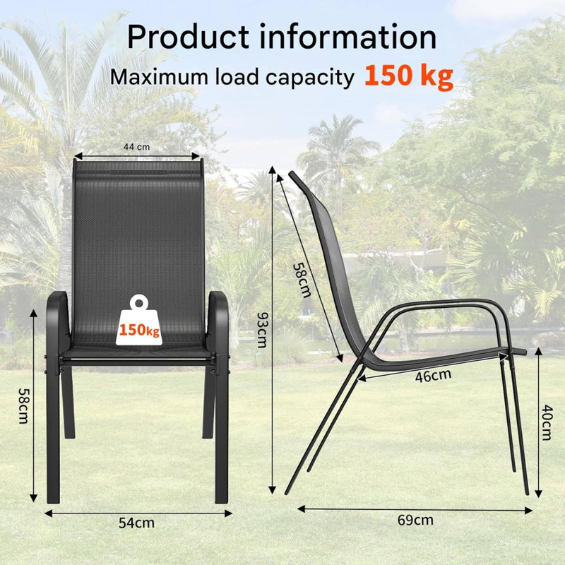 Stacking Patio Dining Side Chair, Black
