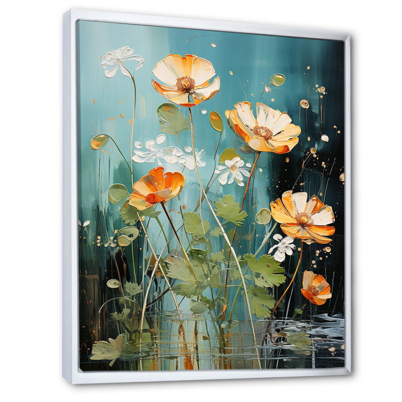 «Sunny Buttercup Flowers Beauty II - Buttercups», art mural, Cadre flottant blanc, H 40 po x l 30 po x P 1,5 po