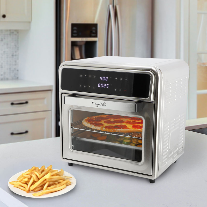 MegaChef 21.13 Quart Stainless Steel Digital Electric Multi-Function Air Fryer and Counter Top Oven in Silver