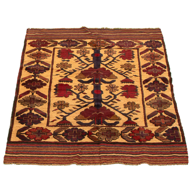 Tapis décoratif beige/brun en laine de conception unique noué à la main New Age 3 pi 11 po x 5 pi 11 po