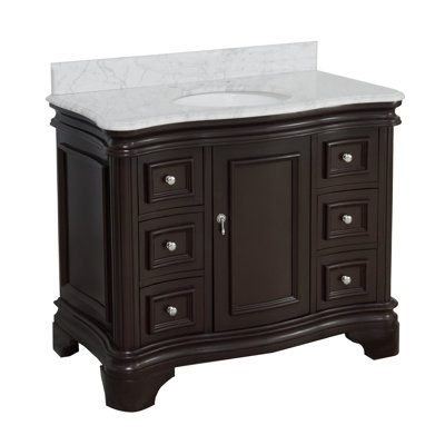 Ensemble de meuble-lavabo simple 42 po avec commode chocolat Amorim et comptoir en marbre de Carrare