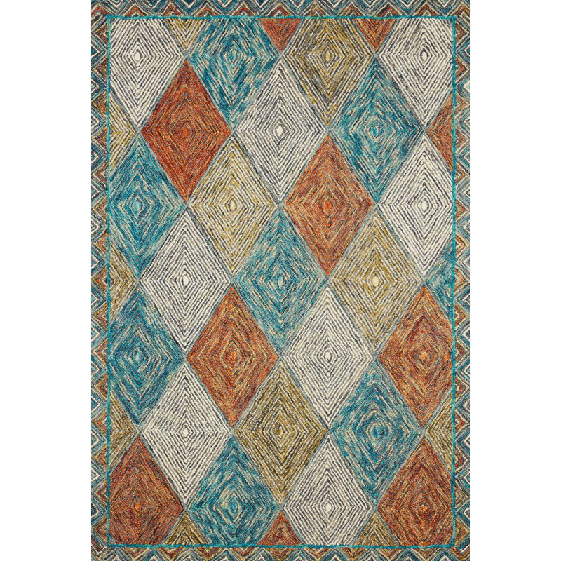 Tapis bleu en laine crocheté à la main Morecambe, Rectangle 5 pi x 7 pi 6 po
