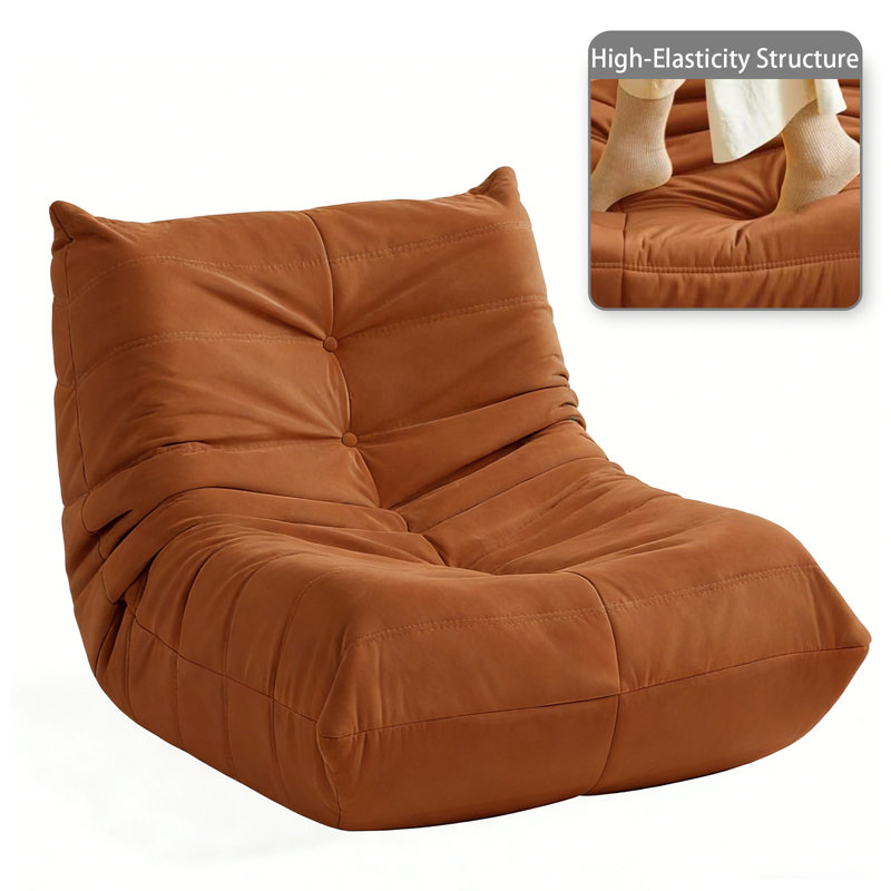 Relaxed Comfort Button-Tufted Memory Foam Bean Bag Chair, Orange