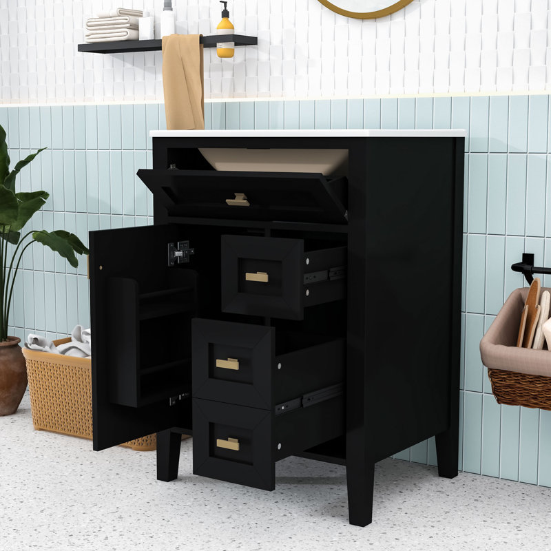 Meuble-lavabo moderne avec tiroirs, rangement pour porte, Noir