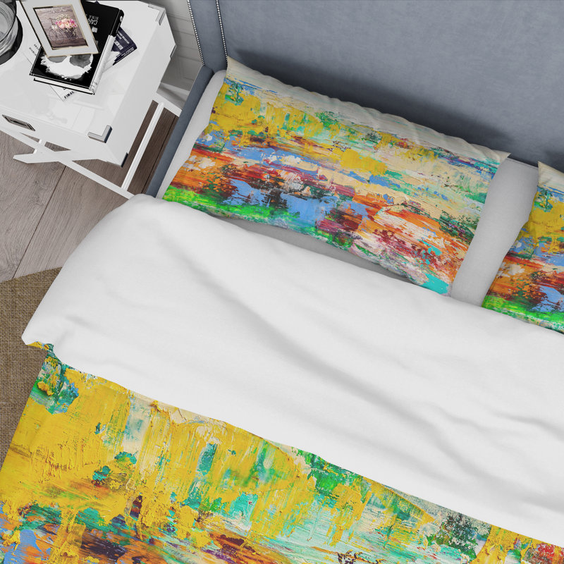 «Abstract Art» multicolore, texture vive I - ensemble de housse de couette moderne - microfibre de polyester