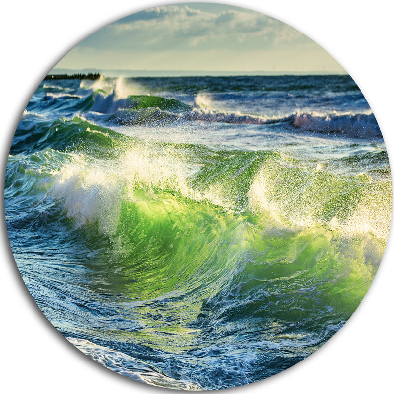 Lever du soleil et vagues brillantes dans l'océan - impression, H 23 po x l 23 po x P 1 po, Métal