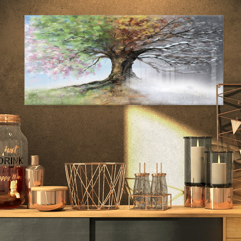 Arbre sur toile, impression de nature quatre saisons - Arbre avec quatre saisons, H 36 po x l 36 po, Impression encadrée
