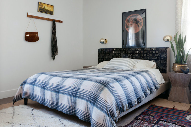 An eclectic bedroom with