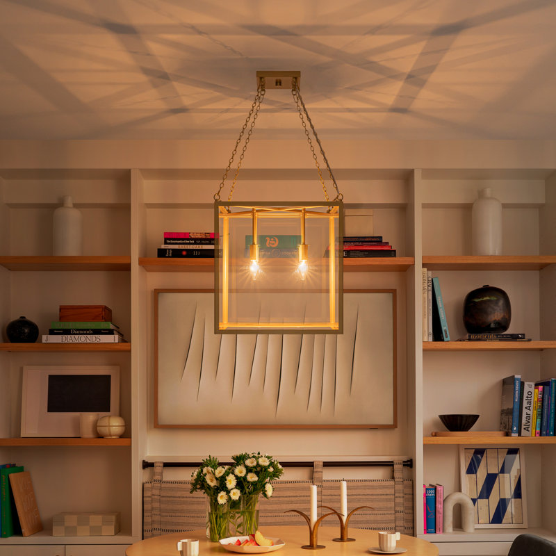 Plafonnier semi-encastré carré moderne Modern Gold, lanterne 4 lumières avec panneaux en verre transparent, hauteur réglable, base E12, homologué ETL