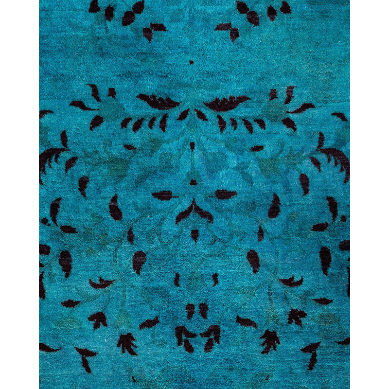 Tapis bleu noué à la main Mazarine, unique en son genre - bleu