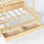 Lit simple superposé au dessus d'un lit double avec rangement, garde-corps courbés et tablettes latérales, structure en bois massif, aucun sommier nécessaire, finition naturelle-134275276-134275274