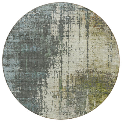 Tapis extérieur rond lavable beige et brun 8 pi