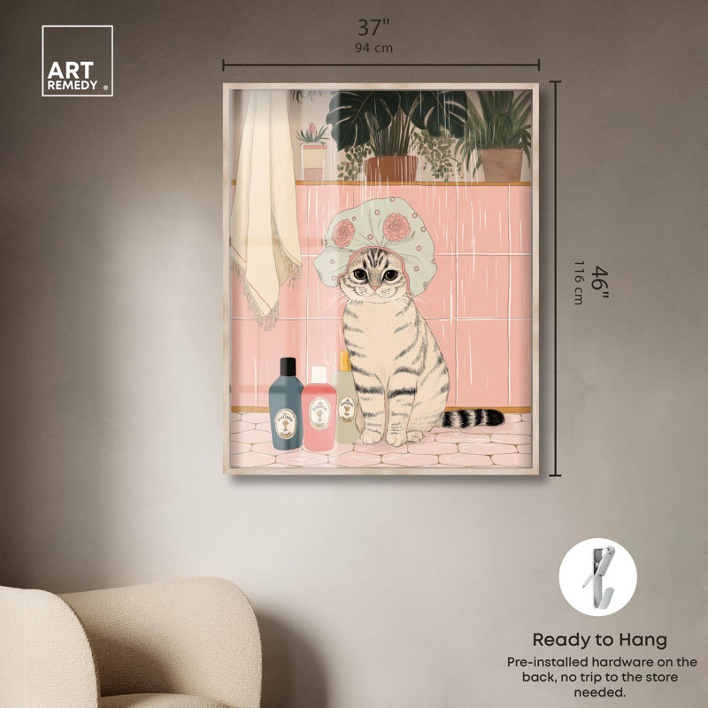 «Shower Cat II» par Art Remedy, H 46 po x l 37 po, Crème
