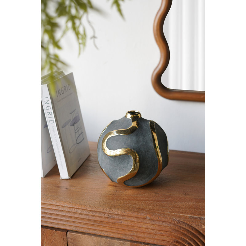 Vase rond en céramique noire D8X8