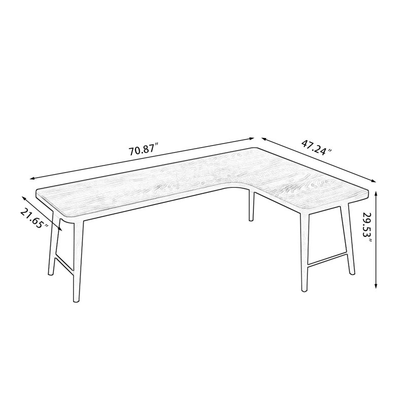 Black Rectangular Solid Wood desks, Right Hand Return, 29.53" H x 70.87" W x 47.24" D