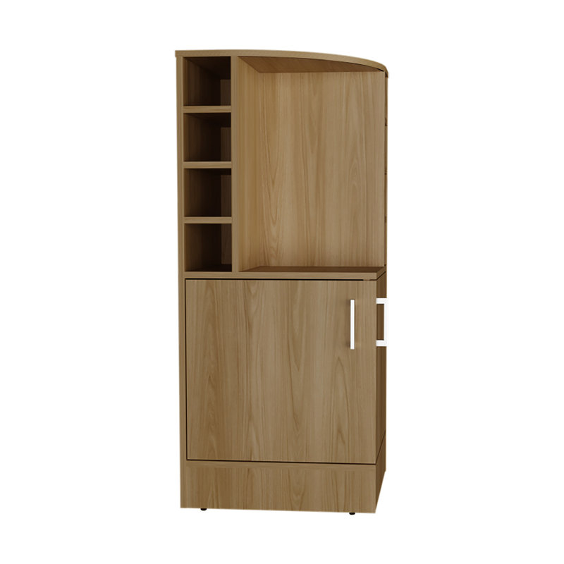 Modern Oak Corner Cabinet For Drinks, 42" High, 8 Bottle , Double Door Bar Liquor Cabinet, Tall, Eight Bottles Door,, Oak