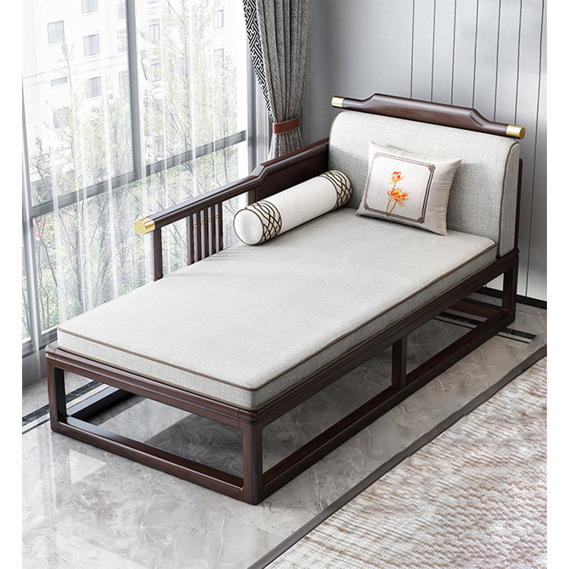 Nouvelle chaise longue en bois massif chinois, canapé en tissu de salon, fauteuil inclinable simple décontracté.