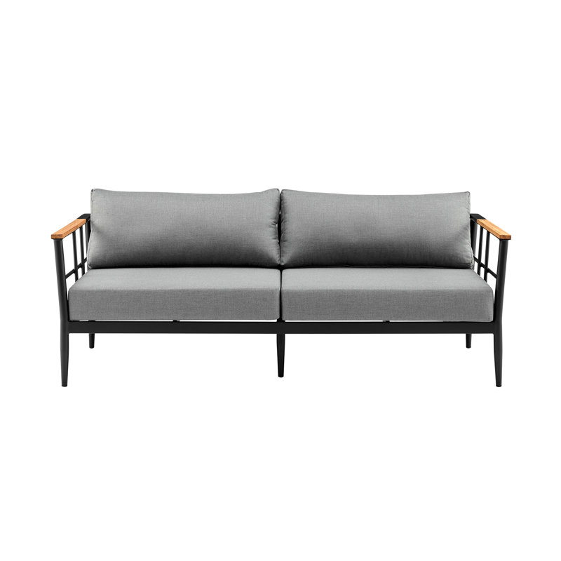 Somender Aluminum And Teak Wood Outdoor Sofa In Black And Dark Gray
