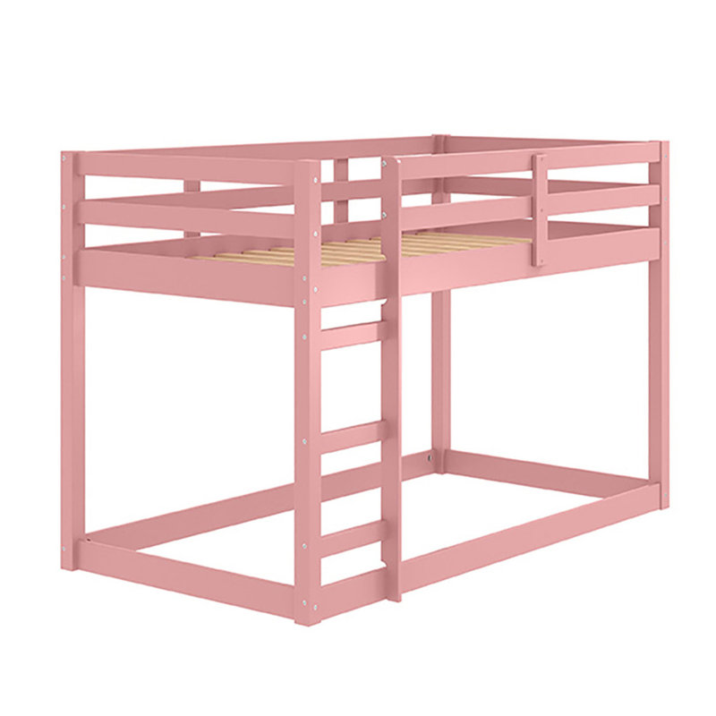 Pink Twin Loft Bed With Wooden Frame, Rose