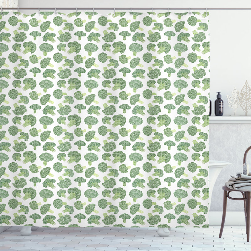 East Urban Home Vegetables Shower Curtain Hatched Broccoli Pattern, 75" H x 69" W