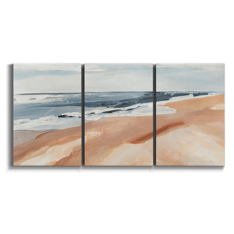 Grayscale Seascape III, reproduction d'art encadrée sur toile 3 pièces, H 60 po x l 120 po x P 2 po