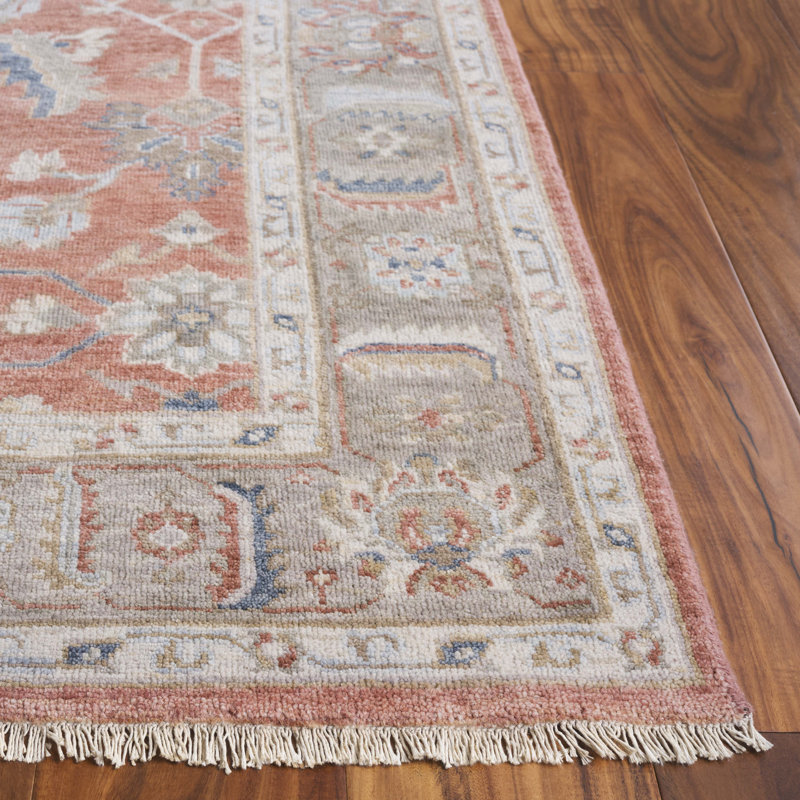 Rectangle Oriental Hand-Knotted Wool/Cotton Area Rug in Beige/Orange, Rectangle 6" x 9"