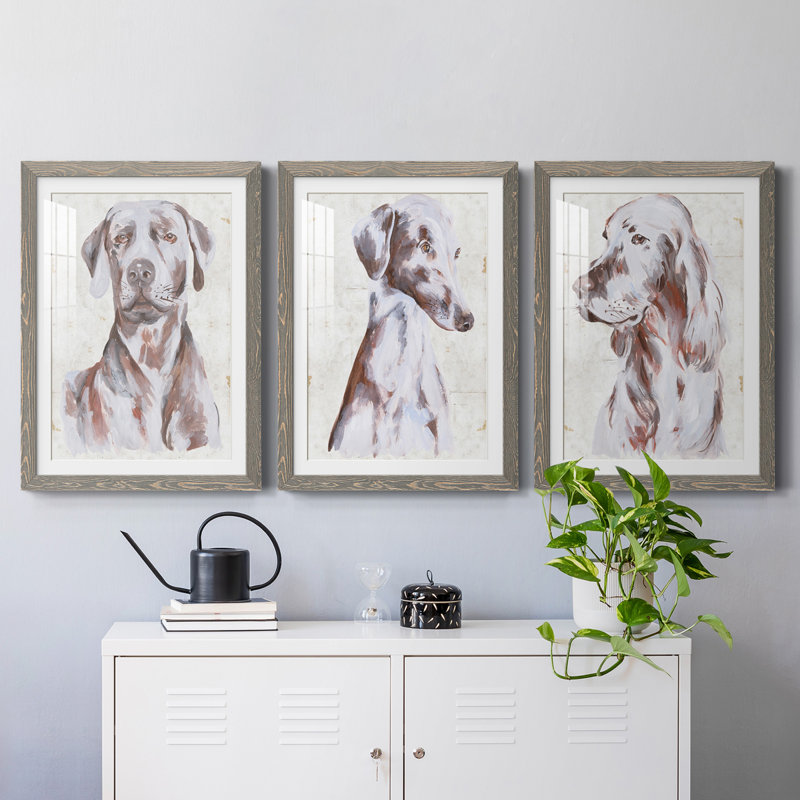 Chien assis I Premium encadré mat - prêt à être accroché, Gris, H 20 po x l 51 po x P 1,5 po
