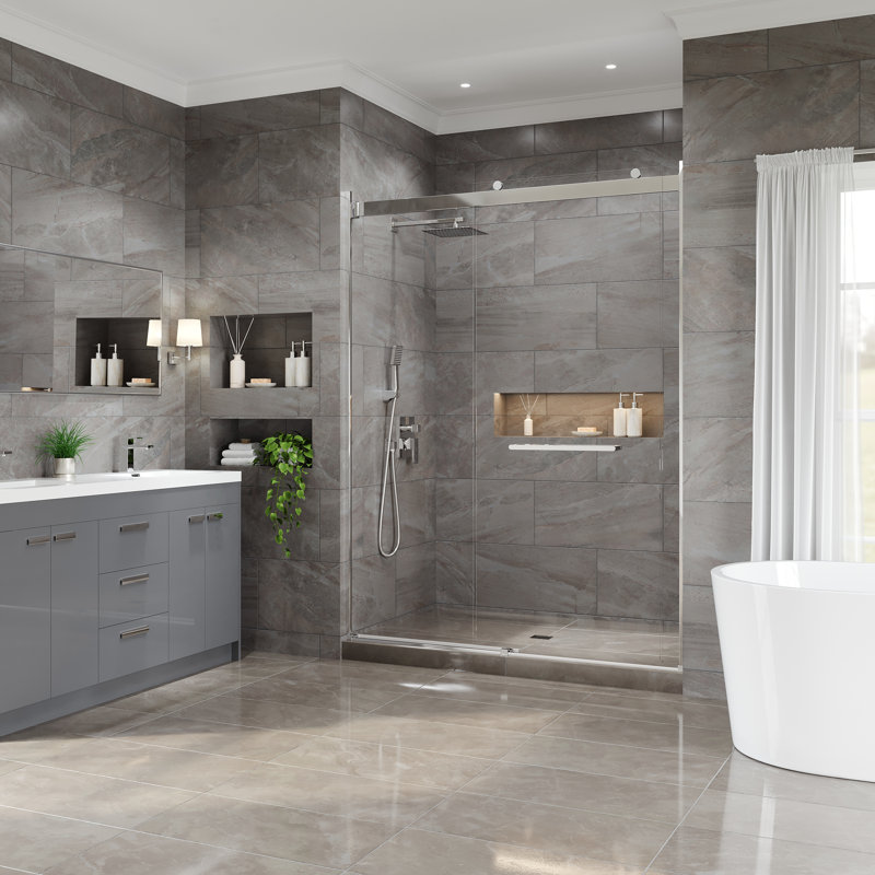 Eviva Glide 60 In. W X 78 In. H Sliding Frameless Shower Door In Chrome With Tempered Glass, Chrome