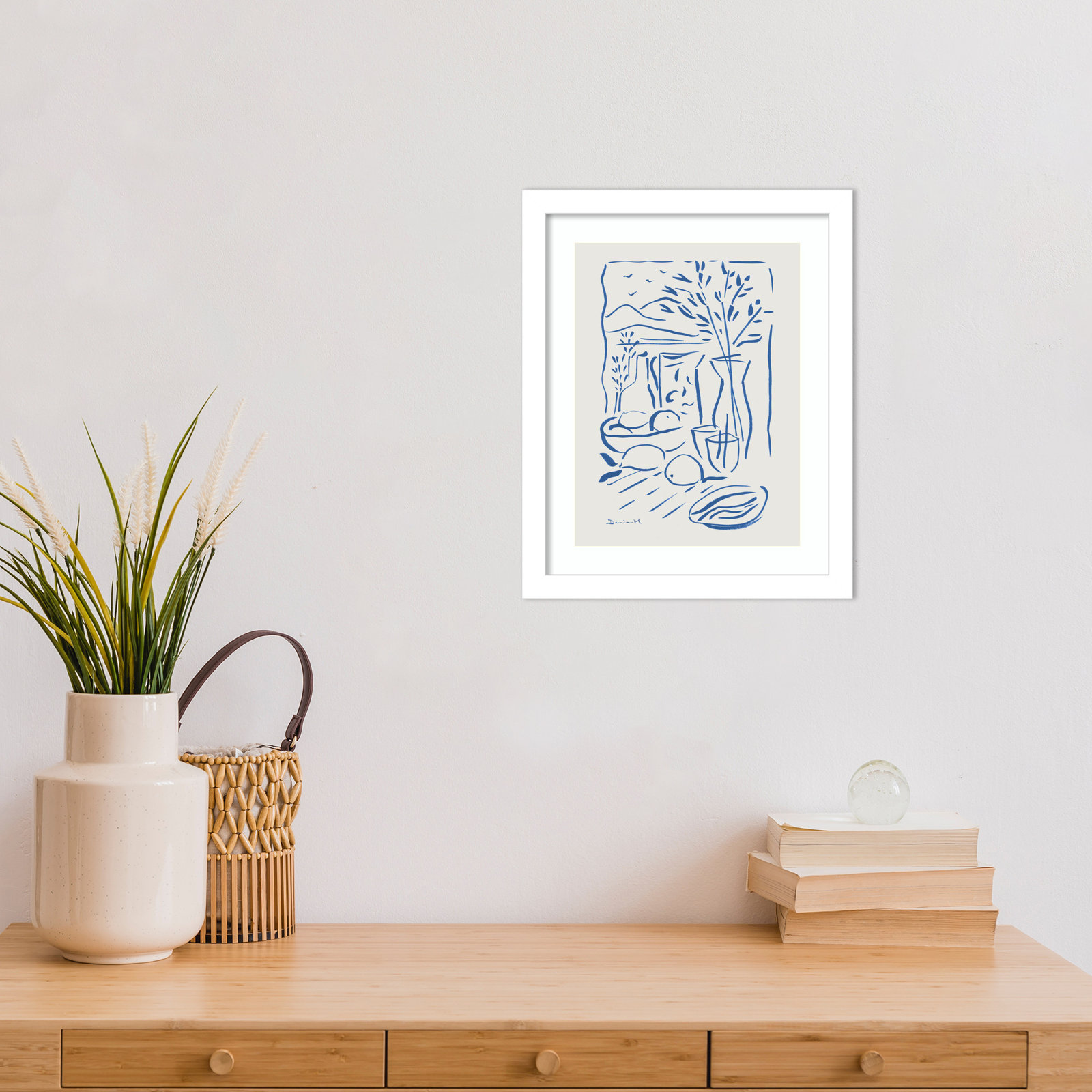 Cleve "Mediterranean View" Print, White Framed, 13" H x 11" W