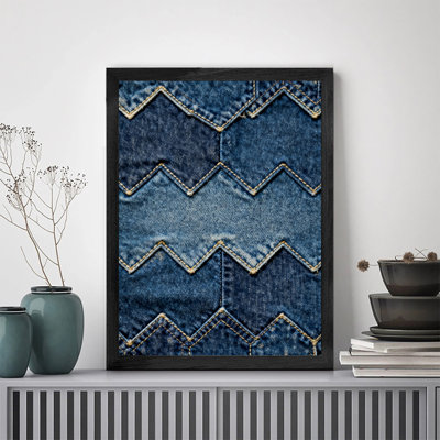 Black Framed Vintage Denim Art Collage Wall Art Retro Style Framed Prints