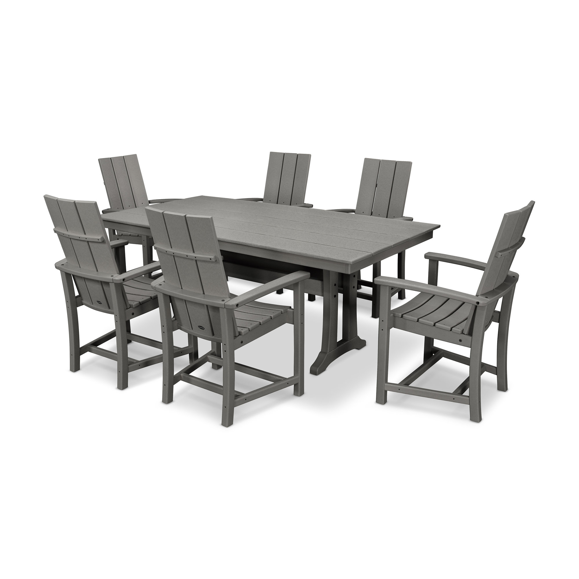 POLYWOOD Modern Adirondack 7-Piece Farmhouse Dining Set with Trestle Legs, Slate Gray
