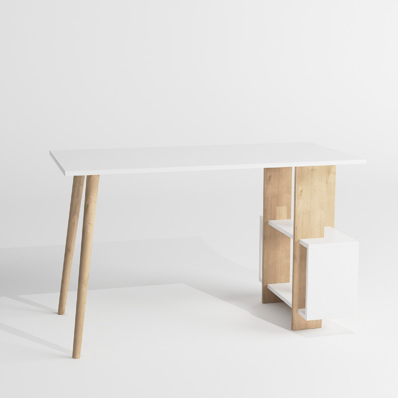 Ingerson Writing Desk, White/Oak, White