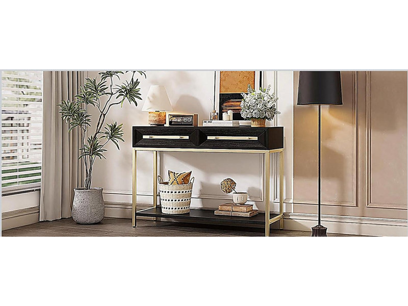 Table d'entrée, console avec deux tiroirs, table de couloir rétro avec un design géométrique saisissant pour l'entrée et le salon