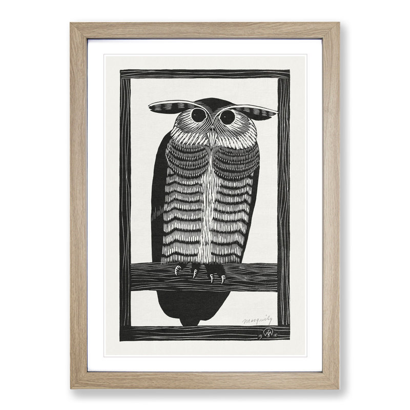 Horned Owl by Samuel De Mesquita - Picture Frame Painting, 65cm H x 48cm W x 2cm D, Oak Framed