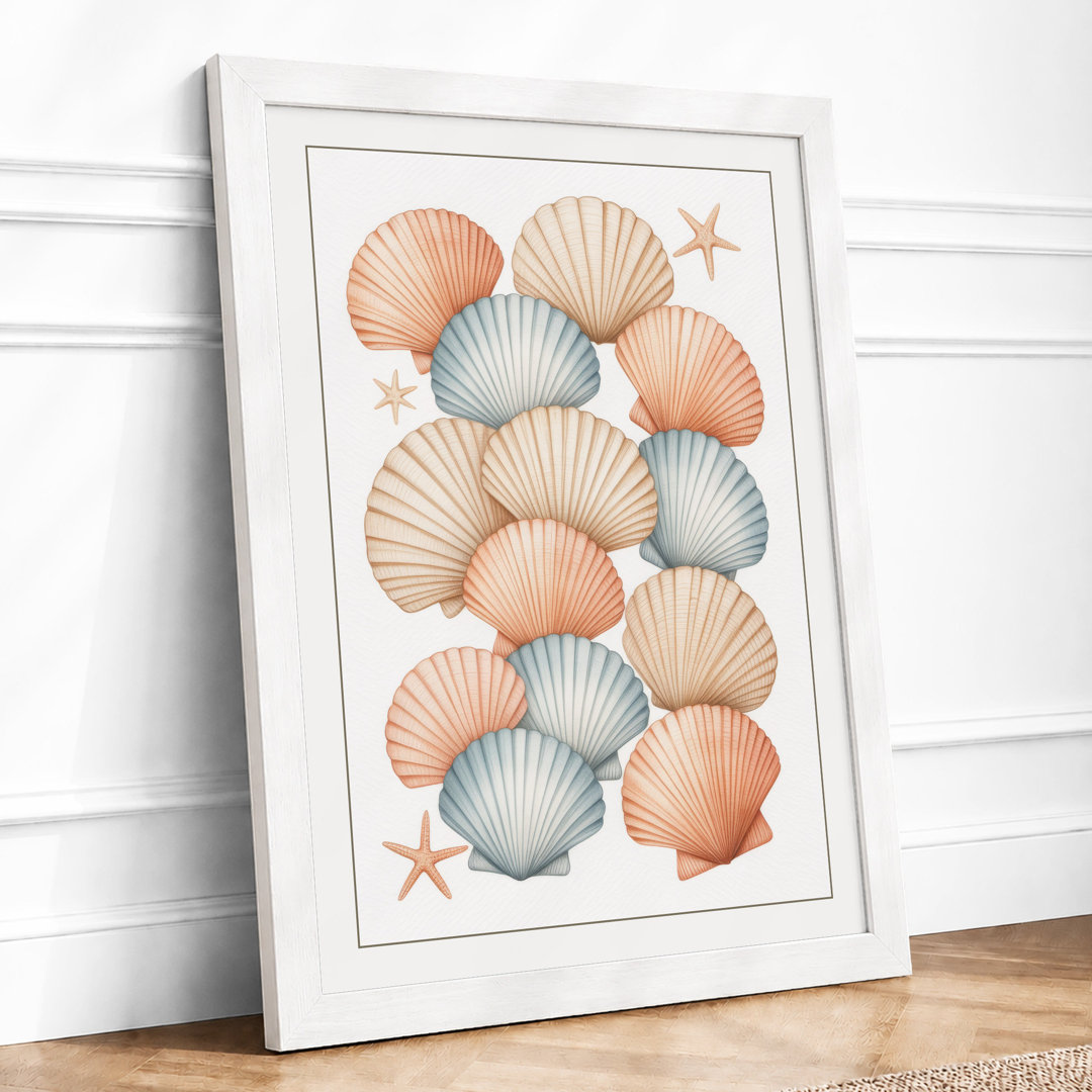 Seashells and Starfish Coastal - Framed Print