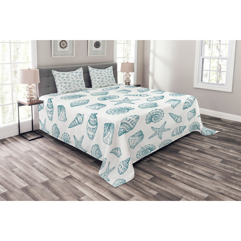 Abrahim Petrol Blue/White Microfibre Bedspread Set, 220 x 264 cm