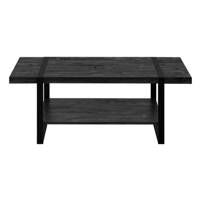 48"L Black Rectangular Coffee Table - Contemporary Style For Living Room With Fixed Shelf And Metal Legs, Extra Storage In Room, Modern Design
