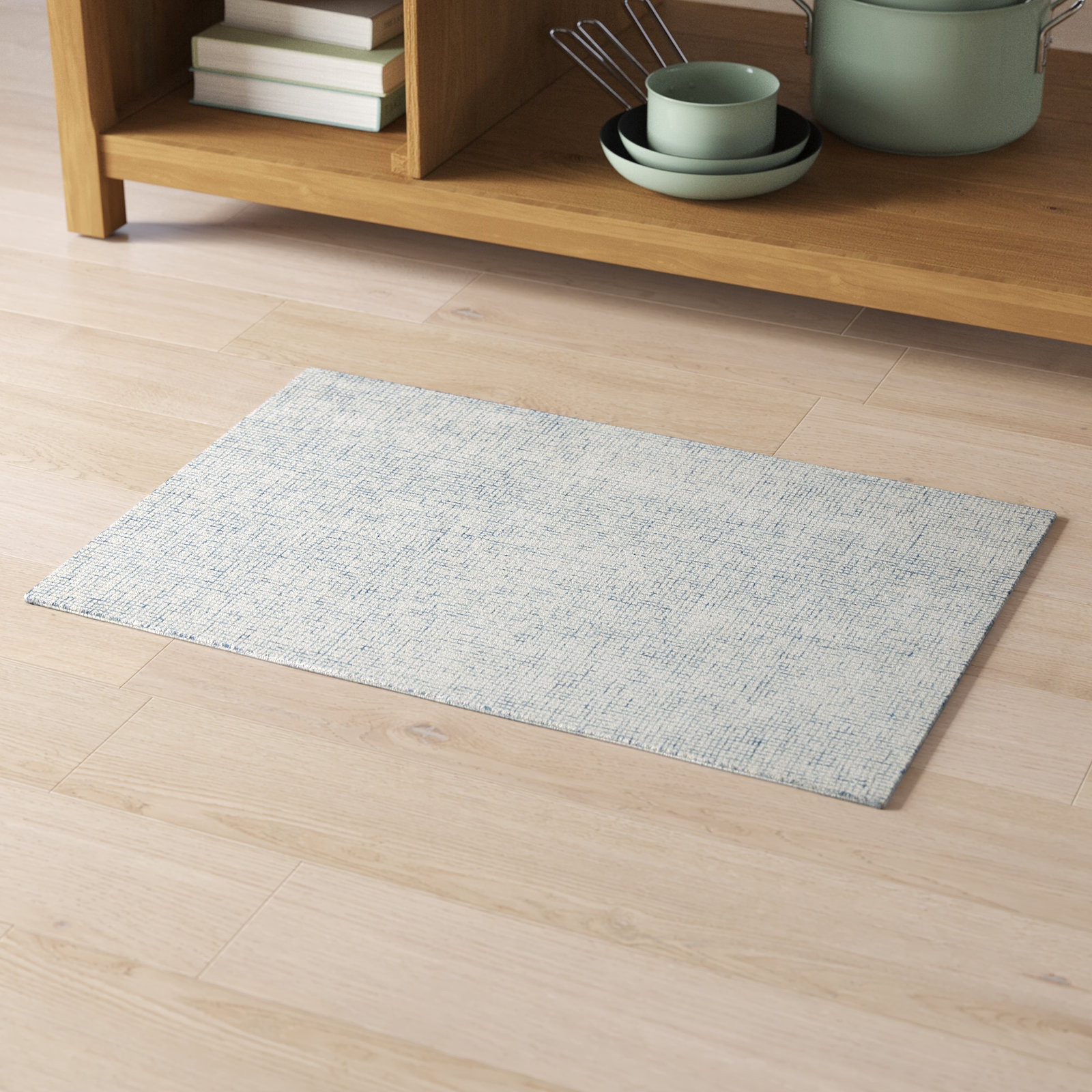 Rowe Ivory Blue Hand-Tufted Striped Rug, Rectangle 2' x 3'