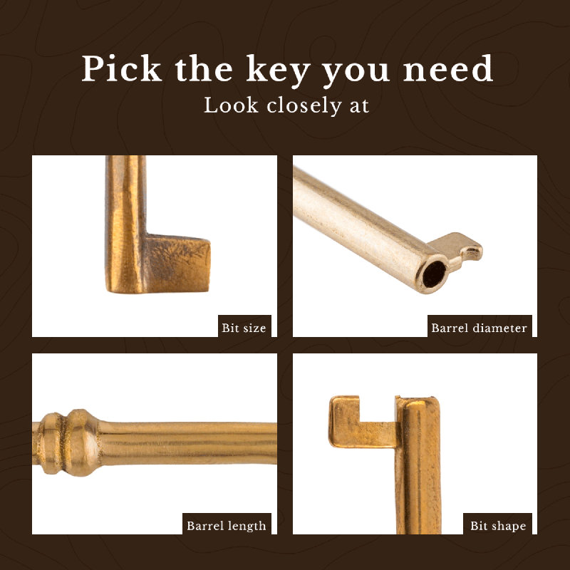 Brass Plated Hollow Barrel Skeleton Key for Antique Furniture