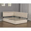 Lit double capitonné avec rangement et tête de lit, 2 tiroirs, DEL et USB, lattes en bois massif, beige-1401744375