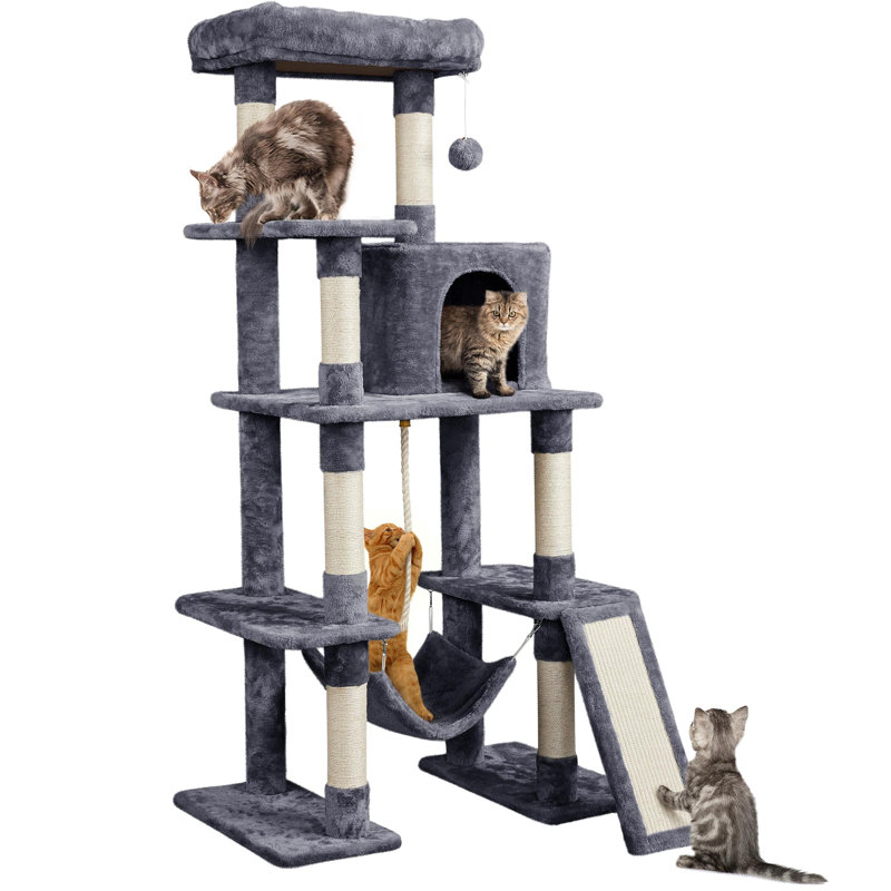Large Gray Multi-Level Cat Tree with Sisal Scratching Posts