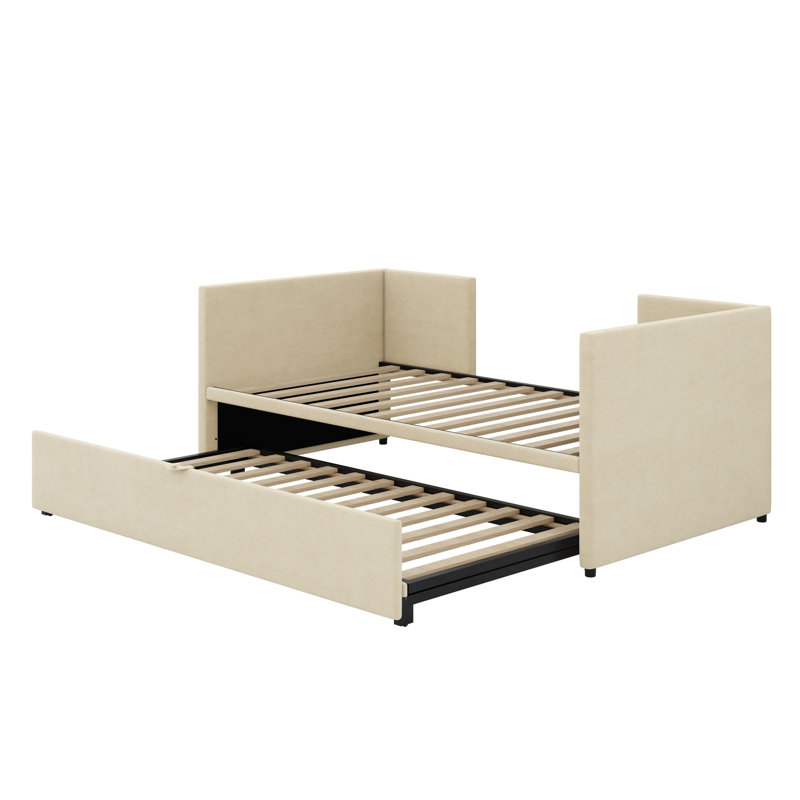Lit de jour rembourré avec lit gigogne, Beige