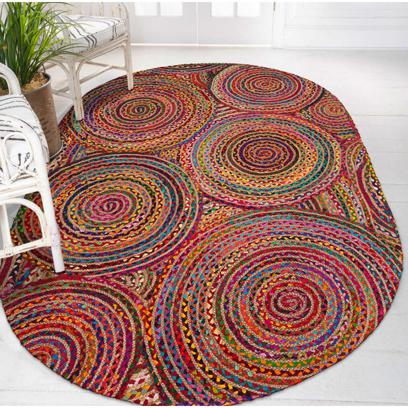 Tapis ovale en jute tissé à la machine rouille, Ovale 3 pi 11 po x 5 pi 11 po