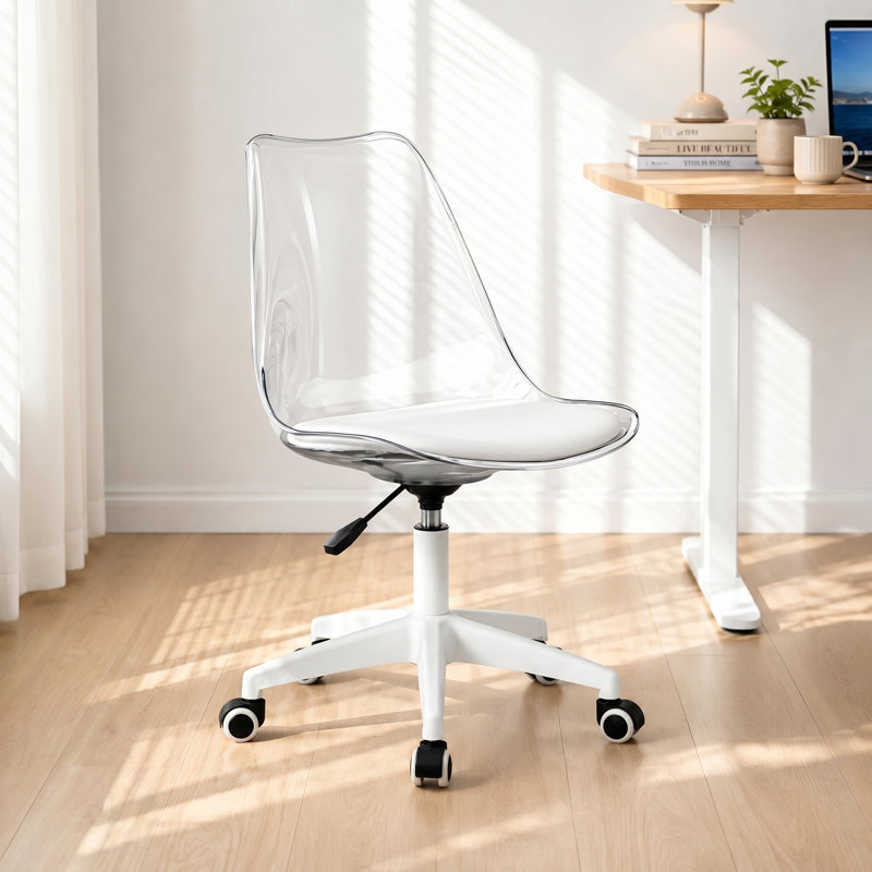 Chaise de bureau pivotante rembourrée en acrylique Modern Modern, Transparent / Blanc