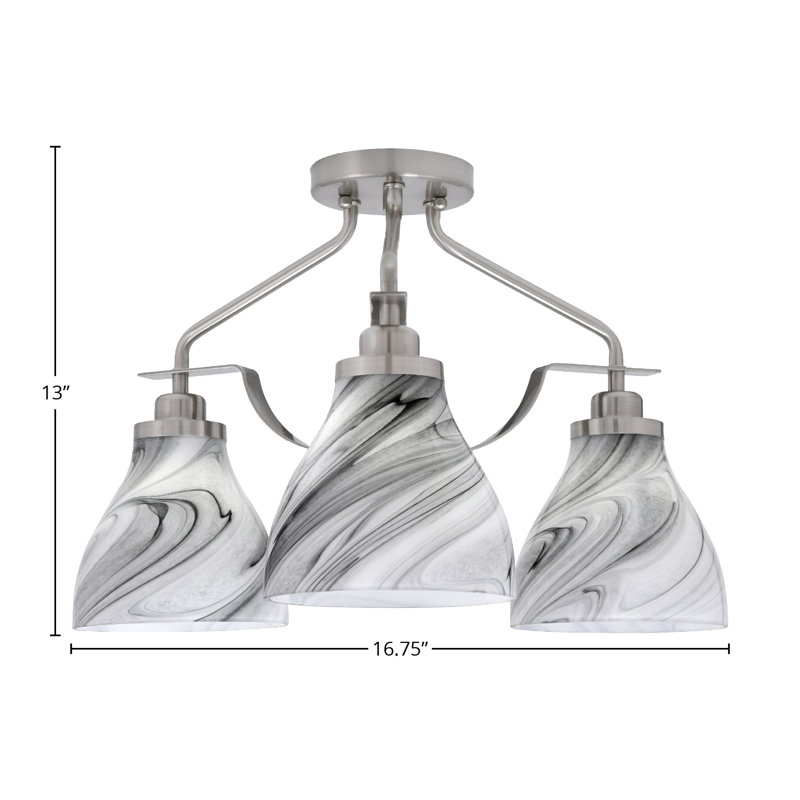 Luminaire semi-encastré 3 lumières Odyssey au fini nickel brossé avec verre tourbillon onyx de 6,25 po