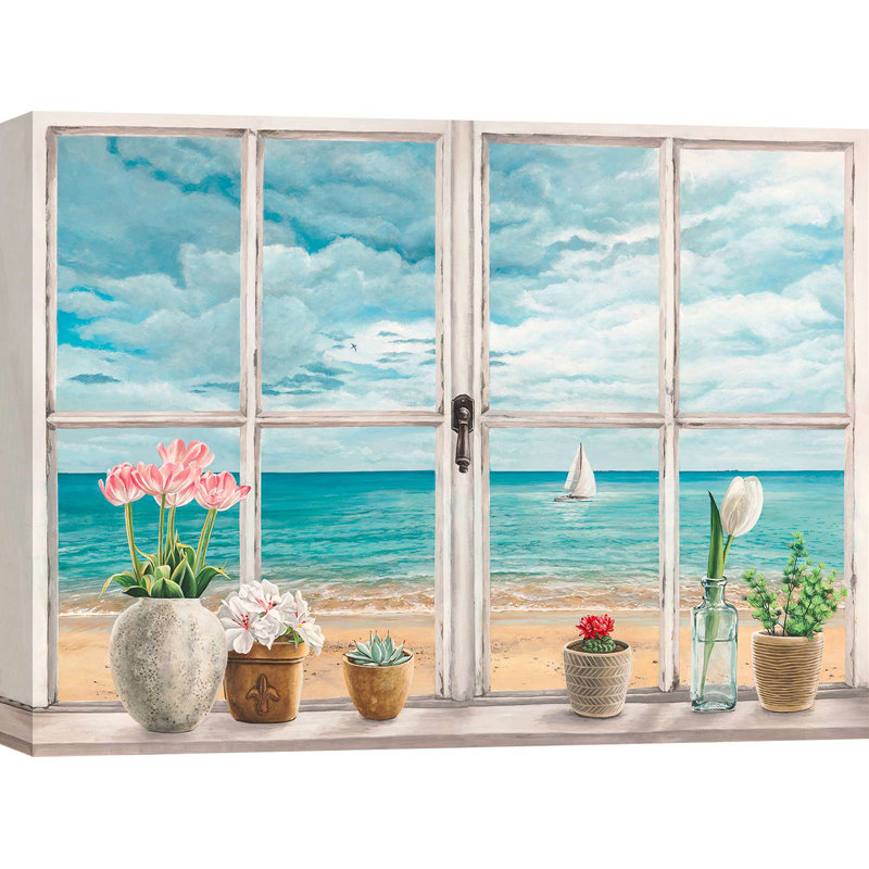 View To The Sea From A Window by Remy Dellal - Wrapped Canvas Print, 40cm H x 60cm W x 4cm D