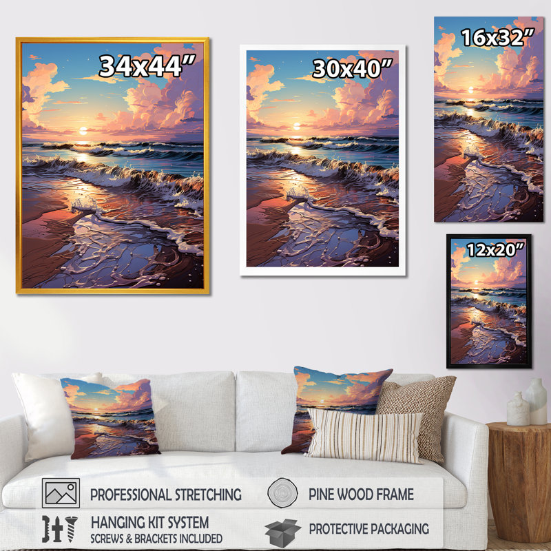 «Beachside Sunset Horizon 3», art mural plage, Toile tendue, H 32 po x l 16 po x P 1 po